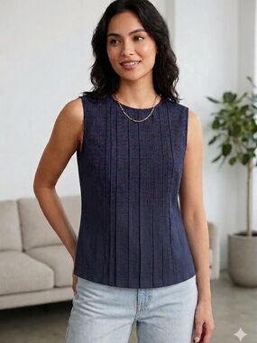 Women's Uniqlo Women Cotton Linen Blend Pleated Sleeveless Blouse - Size XL